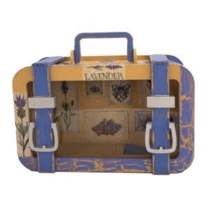 Maleta alcancía beige y lila